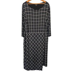 J Jill Wearever Collection Windowpane Sheath Dress Womens Size 2X Wrap Black